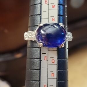Elegant18 Kt  Blue Sapphire Cabochon Diamond Ring